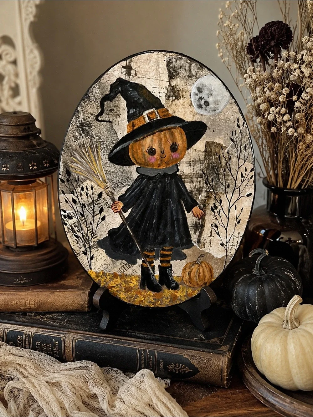 Halloween Pumpkin Witch Wall Decor in Black and Orange